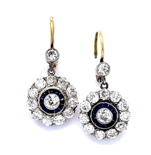 2.86ct Diamond .64ct Sapphire 18KY+PT Earrings