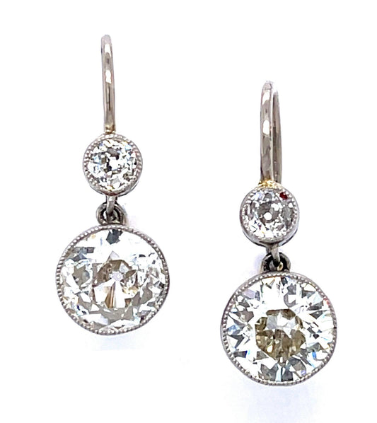 2.99ct Old European Diamond PT+18KY Handmade Earrings
