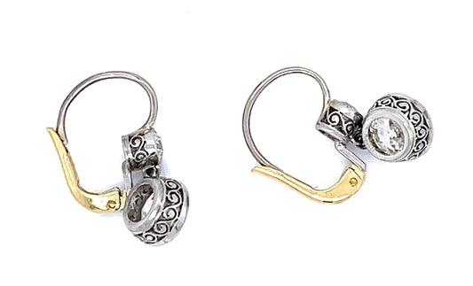 2.99ct Old European Diamond PT+18KY Handmade Earrings