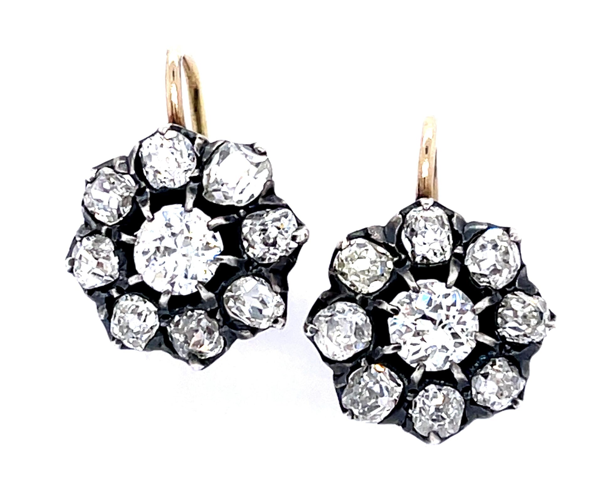 .60ct Old European Diamond Centers Silver+18KY Earrings 2.26ct SD