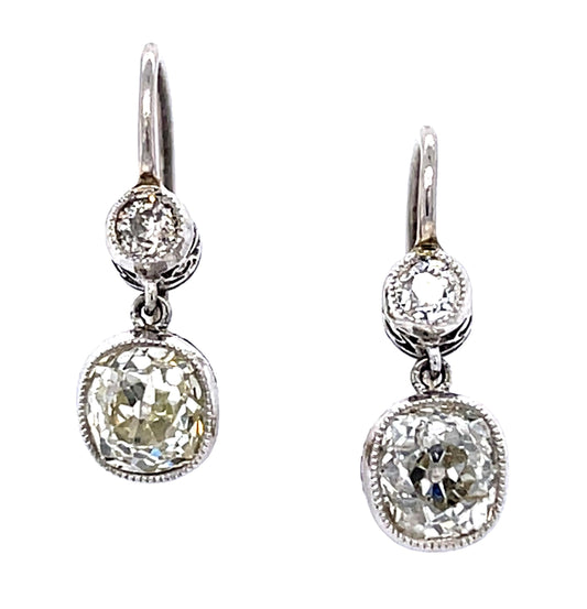 1.82ct Old European Diamonds PT+18KY Handmade Earrings