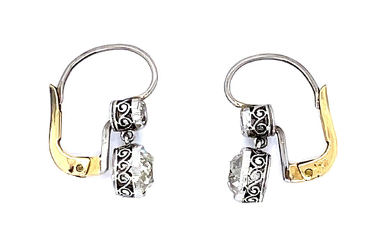 1.82ct Old European Diamonds PT+18KY Handmade Earrings