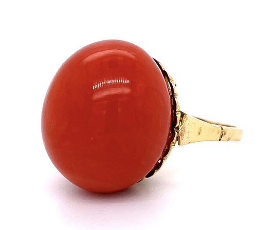 Victorian 25ct Coral 18KY Ring (Antique 1890s)