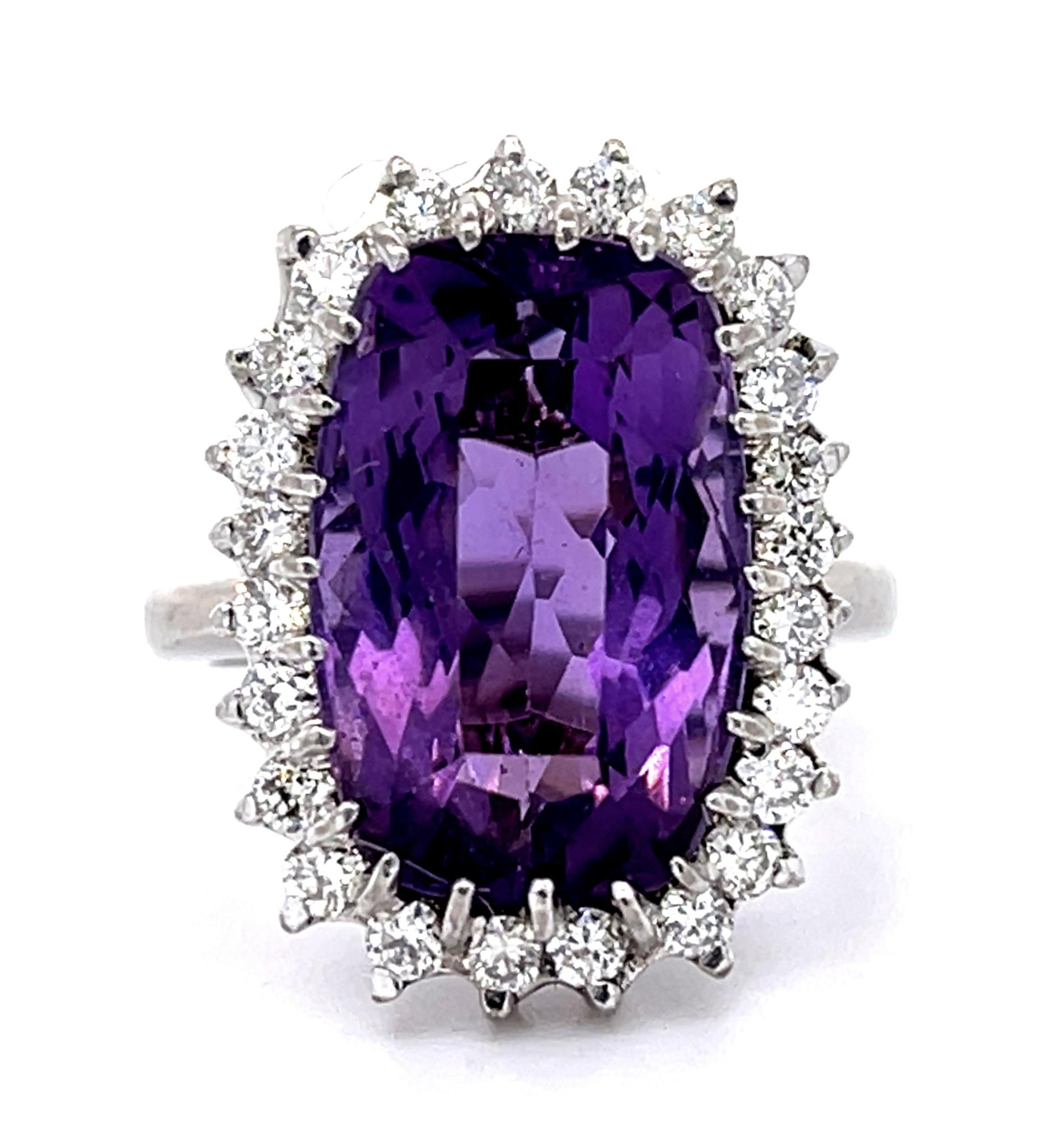 13ct Amethyst 1.20ct Diamond 18KW Handmade Ring (Vintage 1960s)
