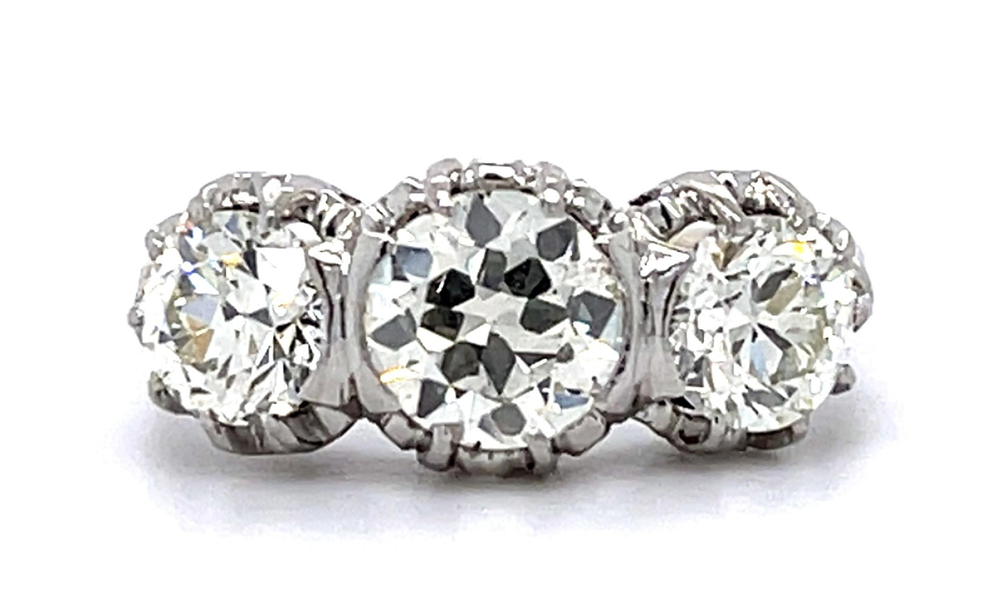 Art Deco .70ct Old European Dia Center PT Three Stone Ring (1930s) 1ct SD