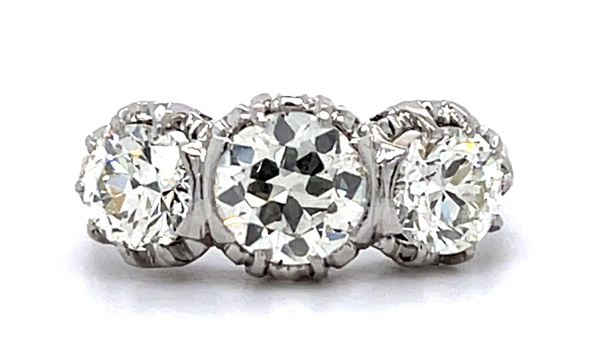 Art Deco .70ct Old European Dia Center PT Three Stone Ring (1930s) 1ct SD