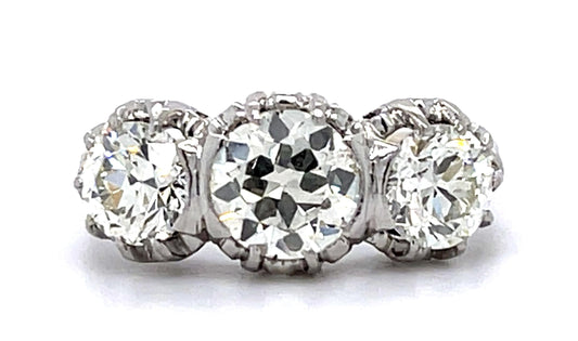 Art Deco .70ct Old European Dia Center PT Three Stone Ring (1930s) 1ct SD