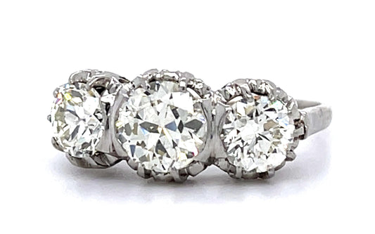Art Deco .70ct Old European Dia Center PT Three Stone Ring (1930s) 1ct SD