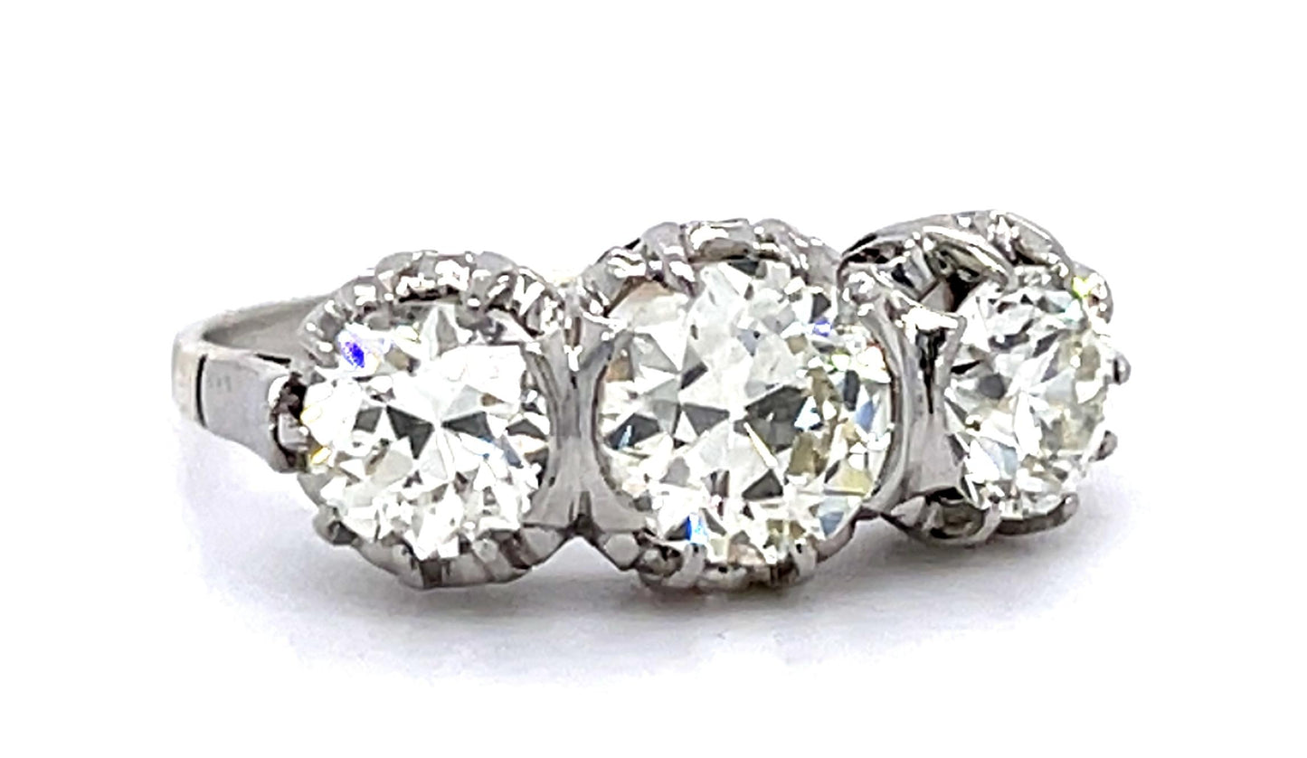Art Deco .70ct Old European Dia Center PT Three Stone Ring (1930s) 1ct SD