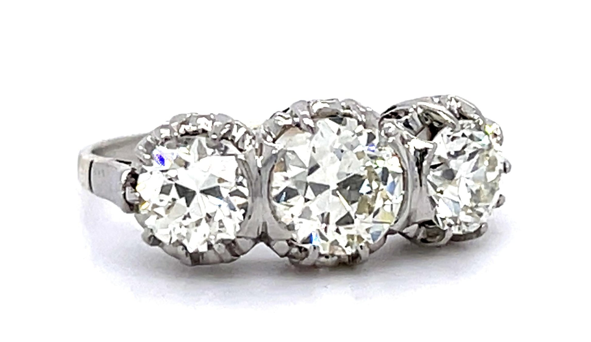 Art Deco .70ct Old European Dia Center PT Three Stone Ring (1930s) 1ct SD