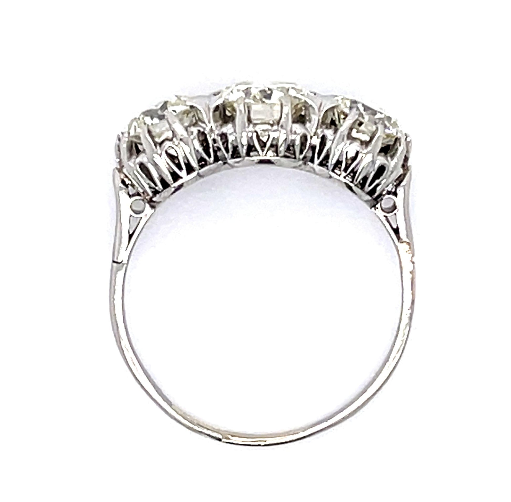 Art Deco .70ct Old European Dia Center PT Three Stone Ring (1930s) 1ct SD