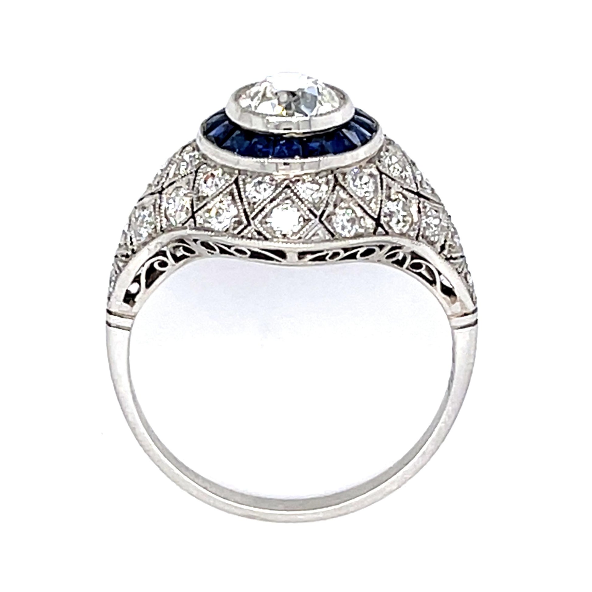 .91ct Old European Diamond Center .98ct Sapphire PT Handmade Ring .40ct SD