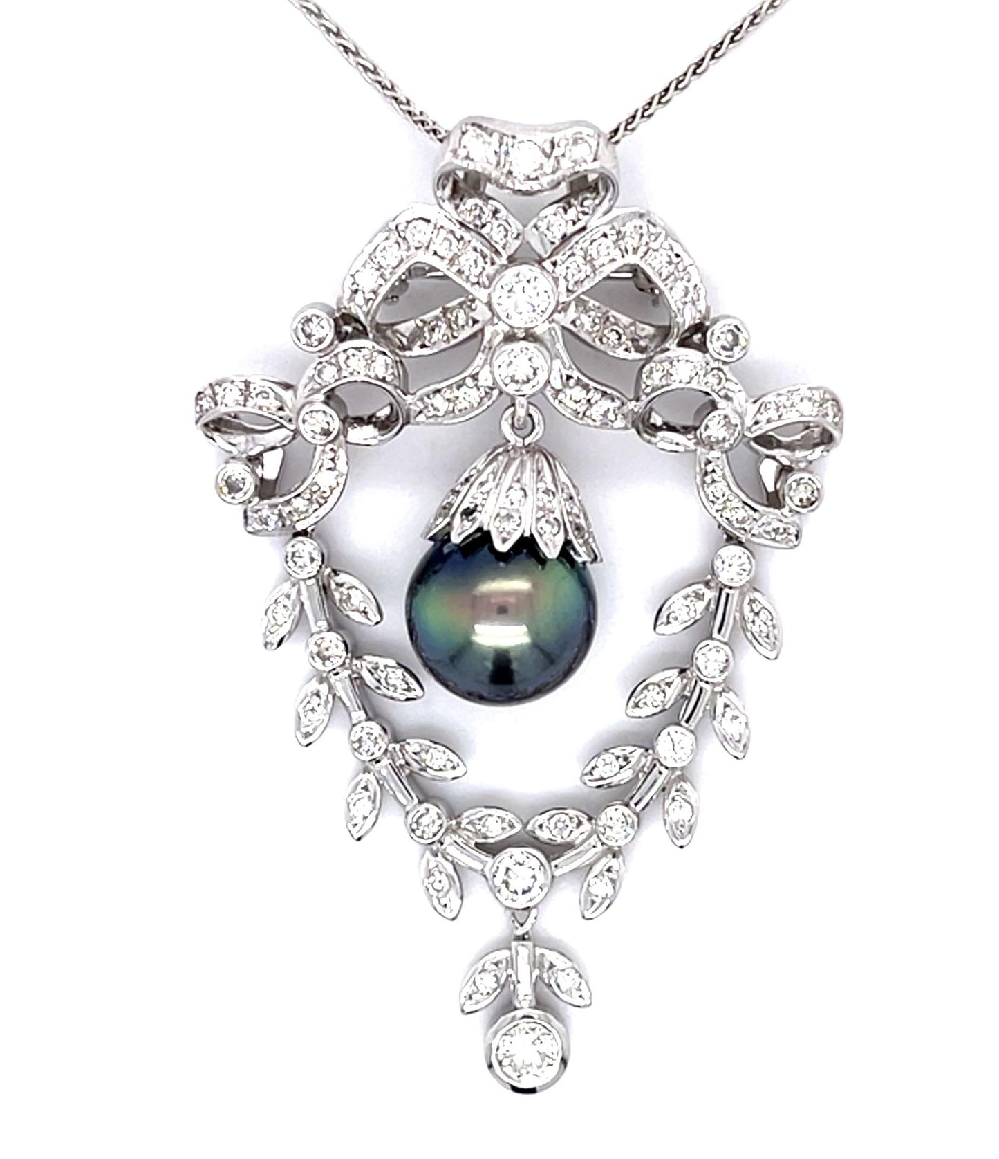2.34ct Diamond + Tahitian Pearl 14KW Pendant