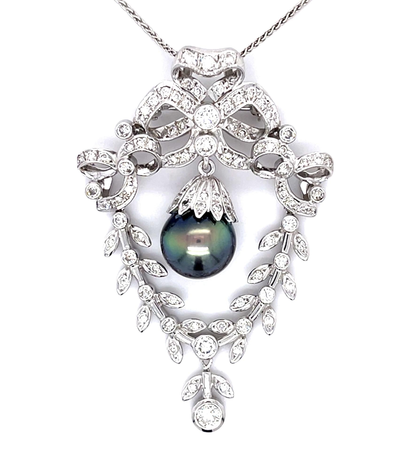 2.34ct Diamond + Tahitian Pearl 14KW Pendant