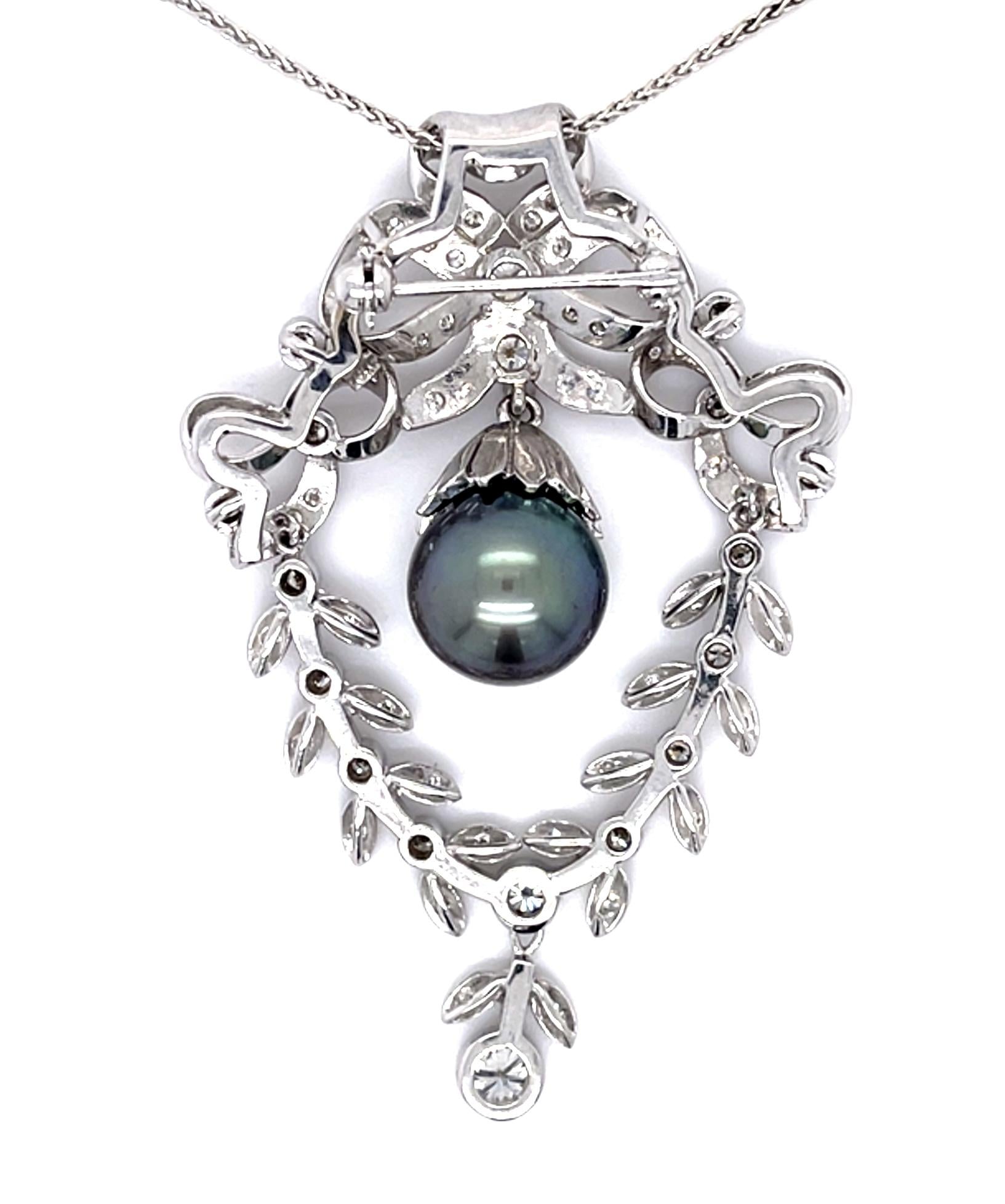 2.34ct Diamond + Tahitian Pearl 14KW Pendant