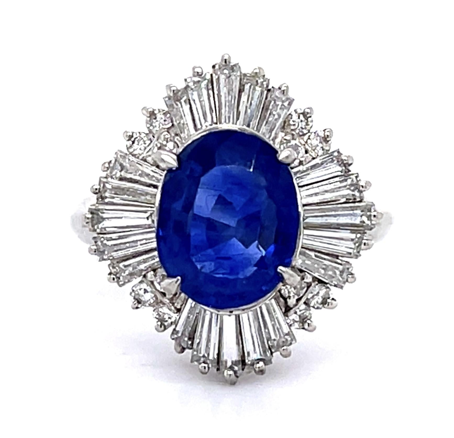 3.06ct Burma No Heat Sapphire 1.06ct Diamond PT Ballerina Ring