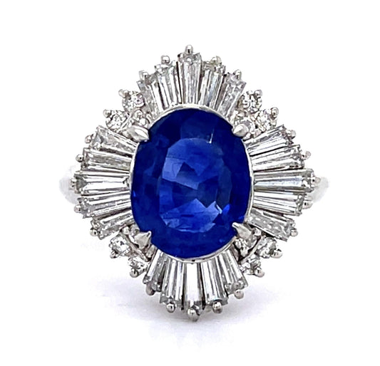 3.06ct Burma No Heat Sapphire 1.06ct Diamond PT Ballerina Ring