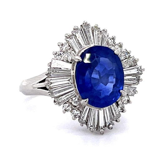 3.06ct Burma No Heat Sapphire 1.06ct Diamond PT Ballerina Ring