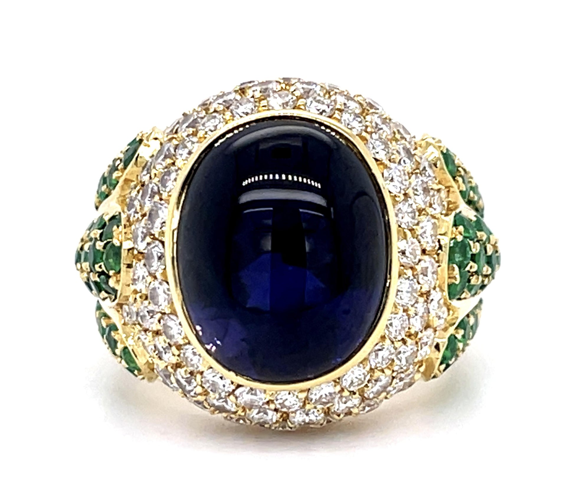 8ct Iolite 2ct Diamond 1.75ct Emerald 18KY Ring