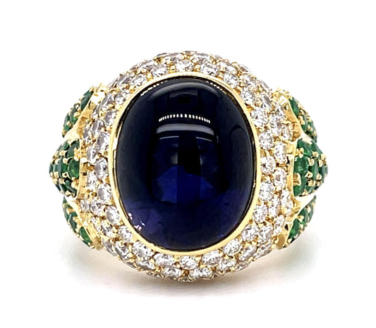 8ct Iolite 2ct Diamond 1.75ct Emerald 18KY Ring