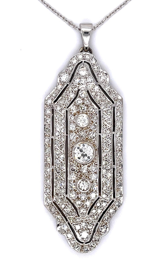 Art Deco .60ct Old Euro Dia Center PT Pendant (Vintage 1930s) 3.50ct SD