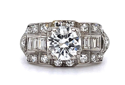 Original Art Deco 1.10ct F-G VS (No Cert) Old Euro Diam PT Ring (1930s) .88ct SD