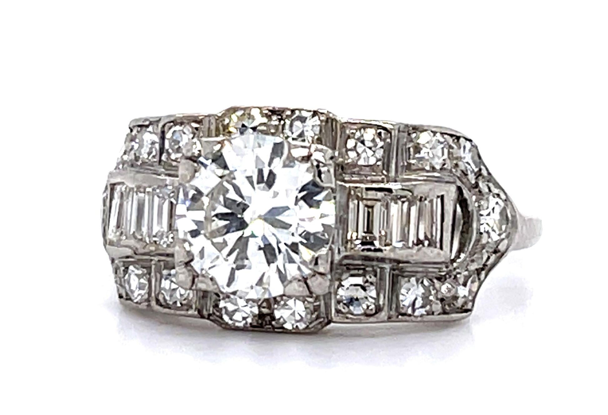 Original Art Deco 1.10ct F-G VS (No Cert) Old Euro Diam PT Ring (1930s) .88ct SD