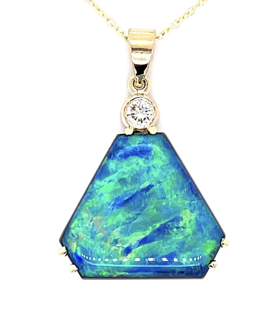 9.11ct Doublet Opal .17ct Diamond 12KY Handmade Pendant