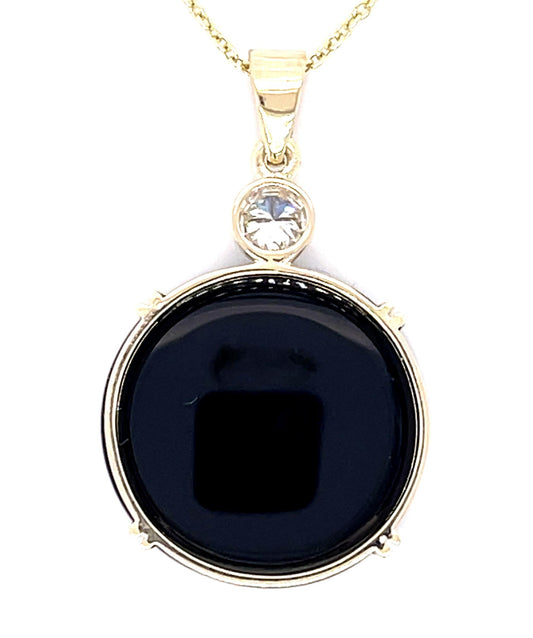 5.83ct Doublet Opal .17ct Diamond 12KY Handmade Pendant