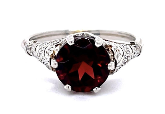 Original Art Deco 2ct Garnet .32ct Diamond PT Handmade Ring (Antique 1920s)
