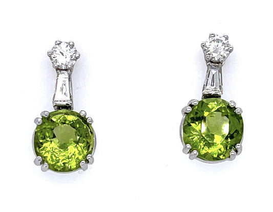 7.05ct Peridot 1.21ct Diamond PT Earrings 6.29g 1"