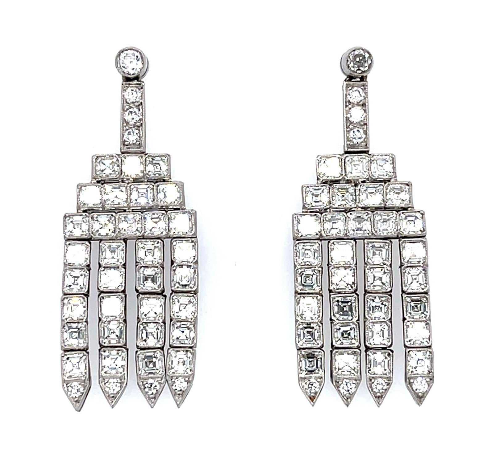 6.48ct Assher Diamond Platinum Handmade Chandelier Earrings .55ct SD