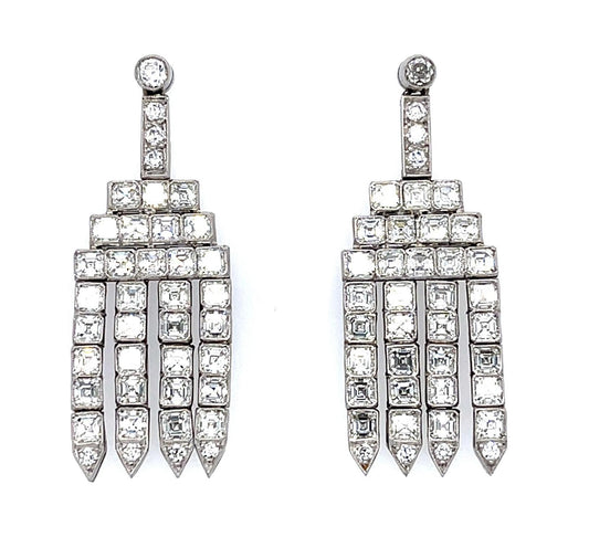 6.48ct Assher Diamond Platinum Handmade Chandelier Earrings .55ct SD
