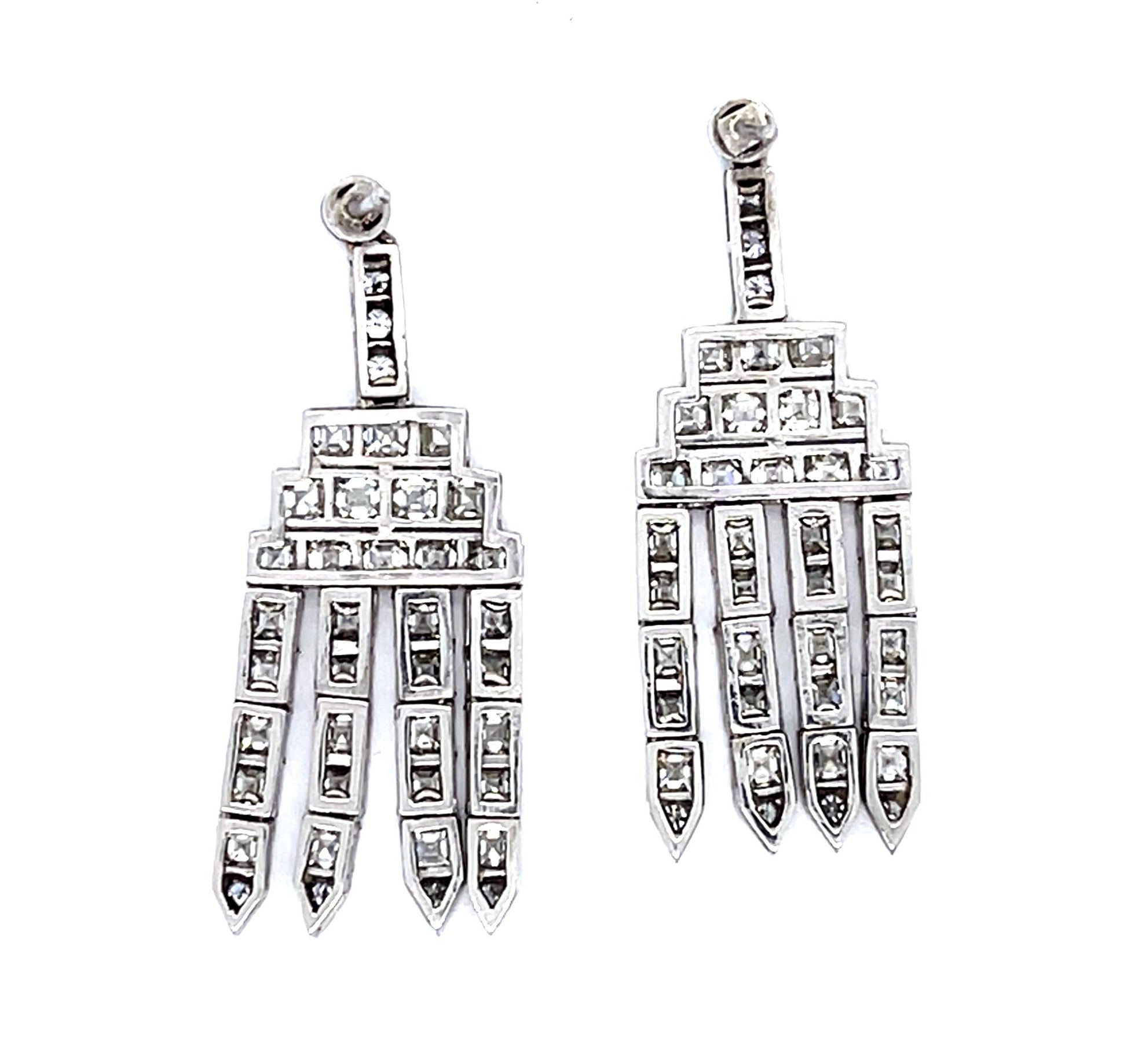 6.48ct Assher Diamond Platinum Handmade Chandelier Earrings .55ct SD