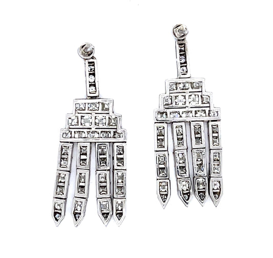 6.48ct Assher Diamond Platinum Handmade Chandelier Earrings .55ct SD