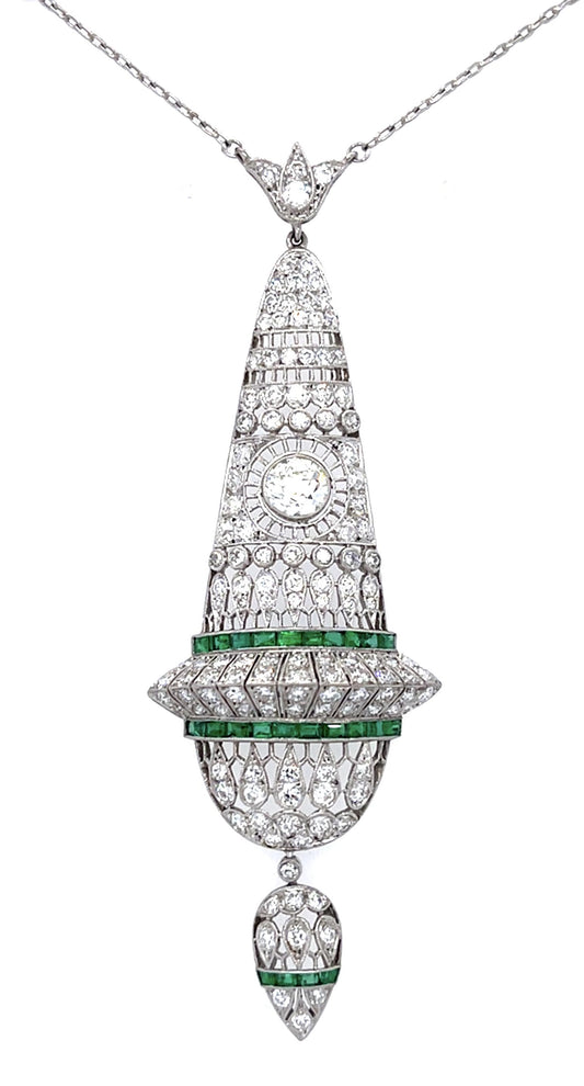 .75ct Old European Diamond .75ct Emerald Platinum Handmade Pendant 3.80ct SD