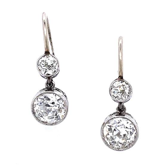 1.31ct Diamond European Cut PT/18K  3.30gr Earrings Sd-.30ct Length 3/4''
