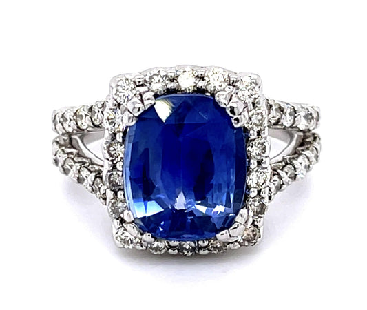 6.46ct Sapphire 1.75ct Diamond 14KW Ring