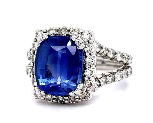6.46ct Sapphire 1.75ct Diamond 14KW Ring