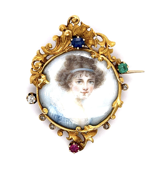 Victorian .45ct Gem .20ct Dia 18KY Brooch (Antique 1870s)
