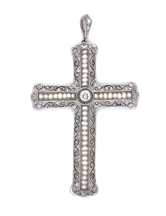 Art Deco 1.50ct Diamond PT Cross Pendant (Antique 1920s)