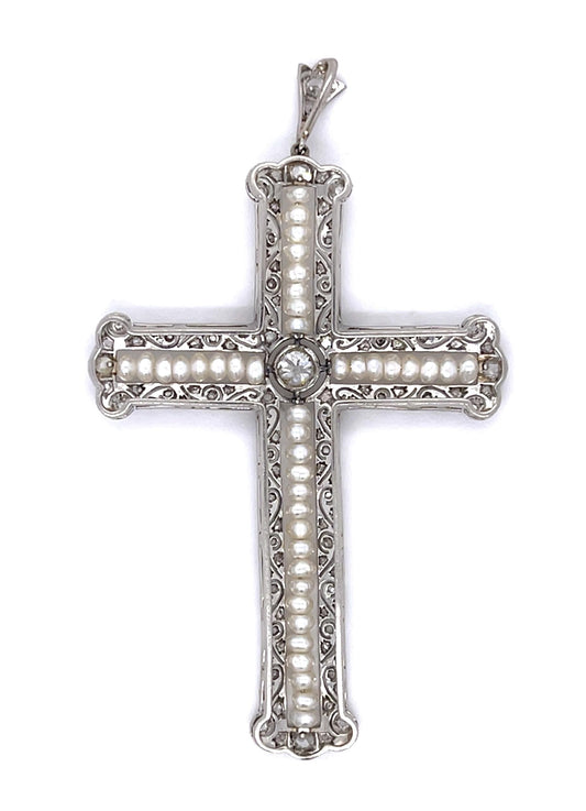 Art Deco 1.50ct Diamond PT Cross Pendant (Antique 1920s)