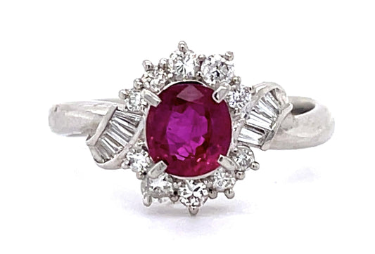 PL Ruby &  Diamond Ring 4.5gr 0.83ct(rby) 0.34ct twt(dia) Circa 1970s