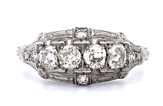 18KW Diamond Art Deco Ring 3.7gr 0.84ct(dia) Circa 1930s ESTATE  Size 6.75