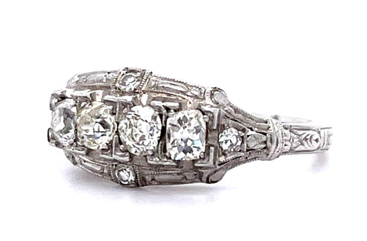 18KW Diamond Art Deco Ring 3.7gr 0.84ct(dia) Circa 1930s ESTATE  Size 6.75