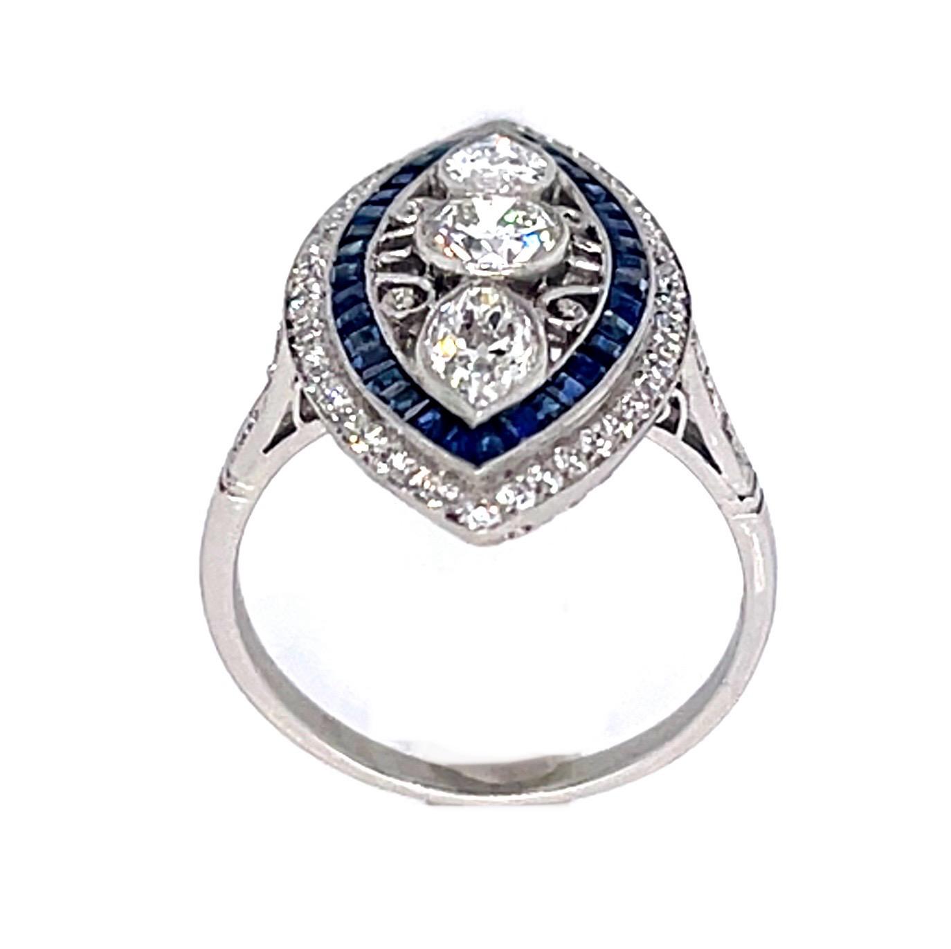 .50ct Old Euro Dia Center .82ct Sap PT Handmade Ring .77ct Pear Dia .54ct SD