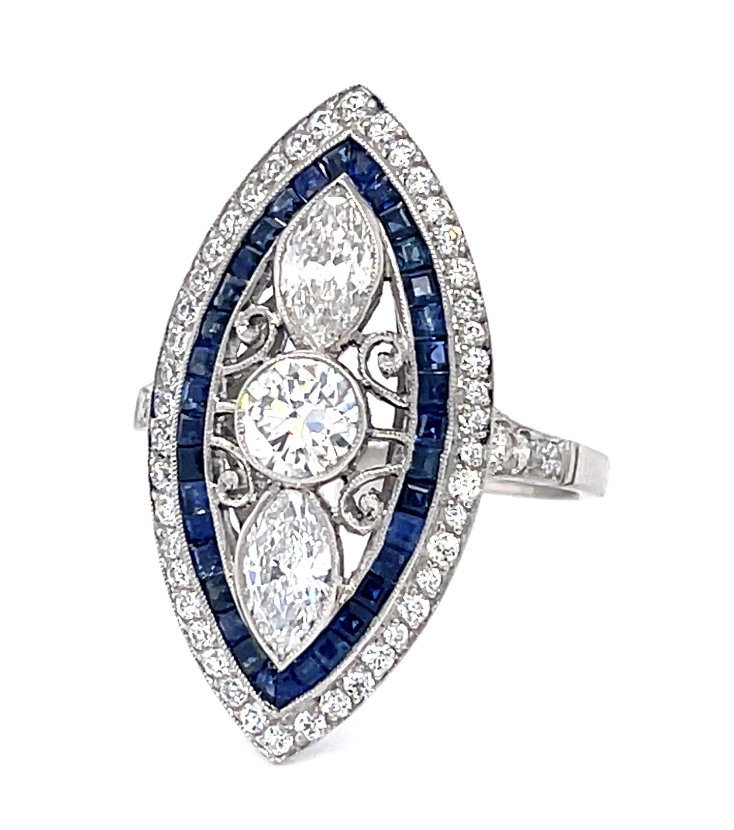 .50ct Old Euro Dia Center .82ct Sap PT Handmade Ring .77ct Pear Dia .54ct SD