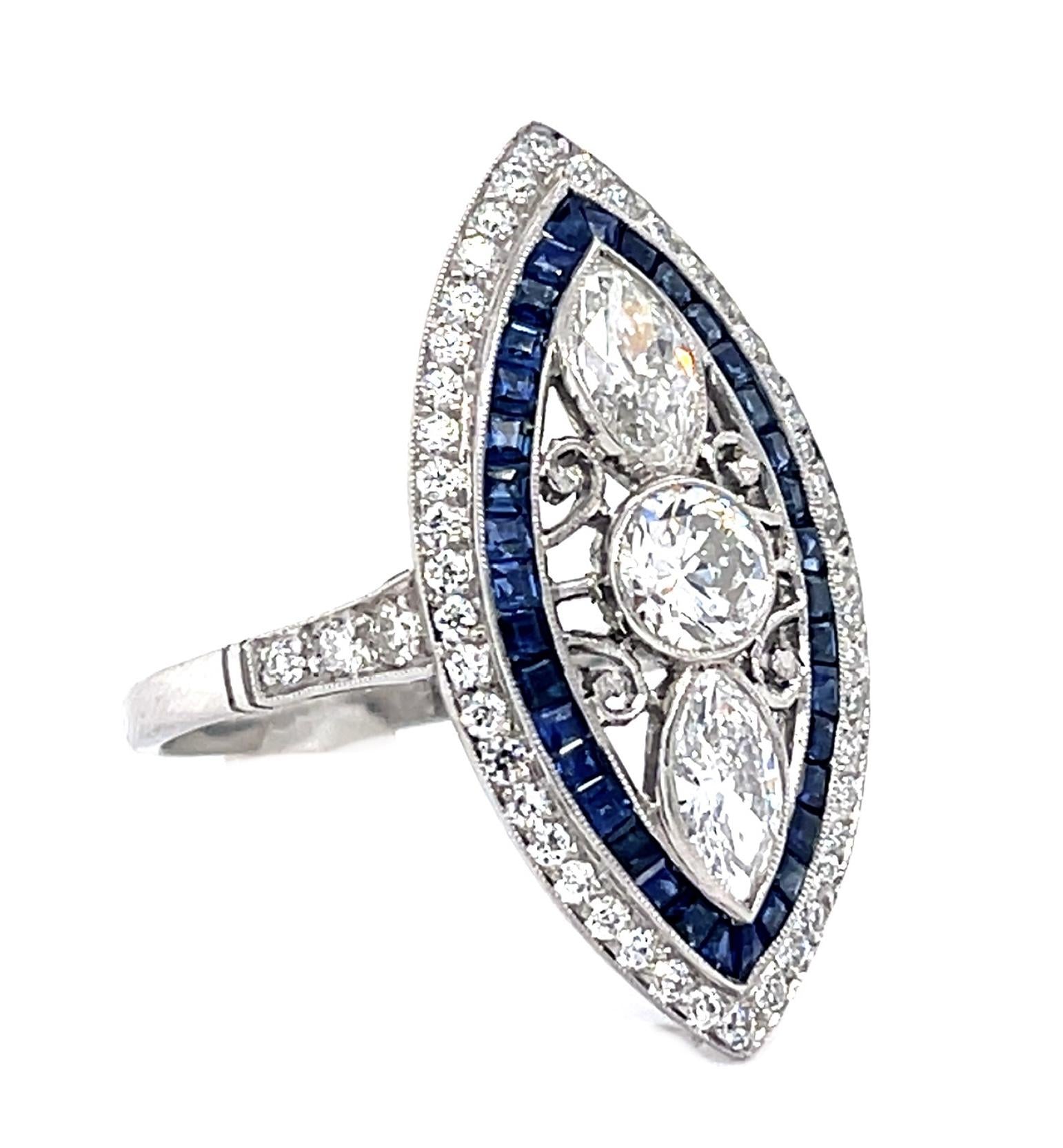 .50ct Old Euro Dia Center .82ct Sap PT Handmade Ring .77ct Pear Dia .54ct SD