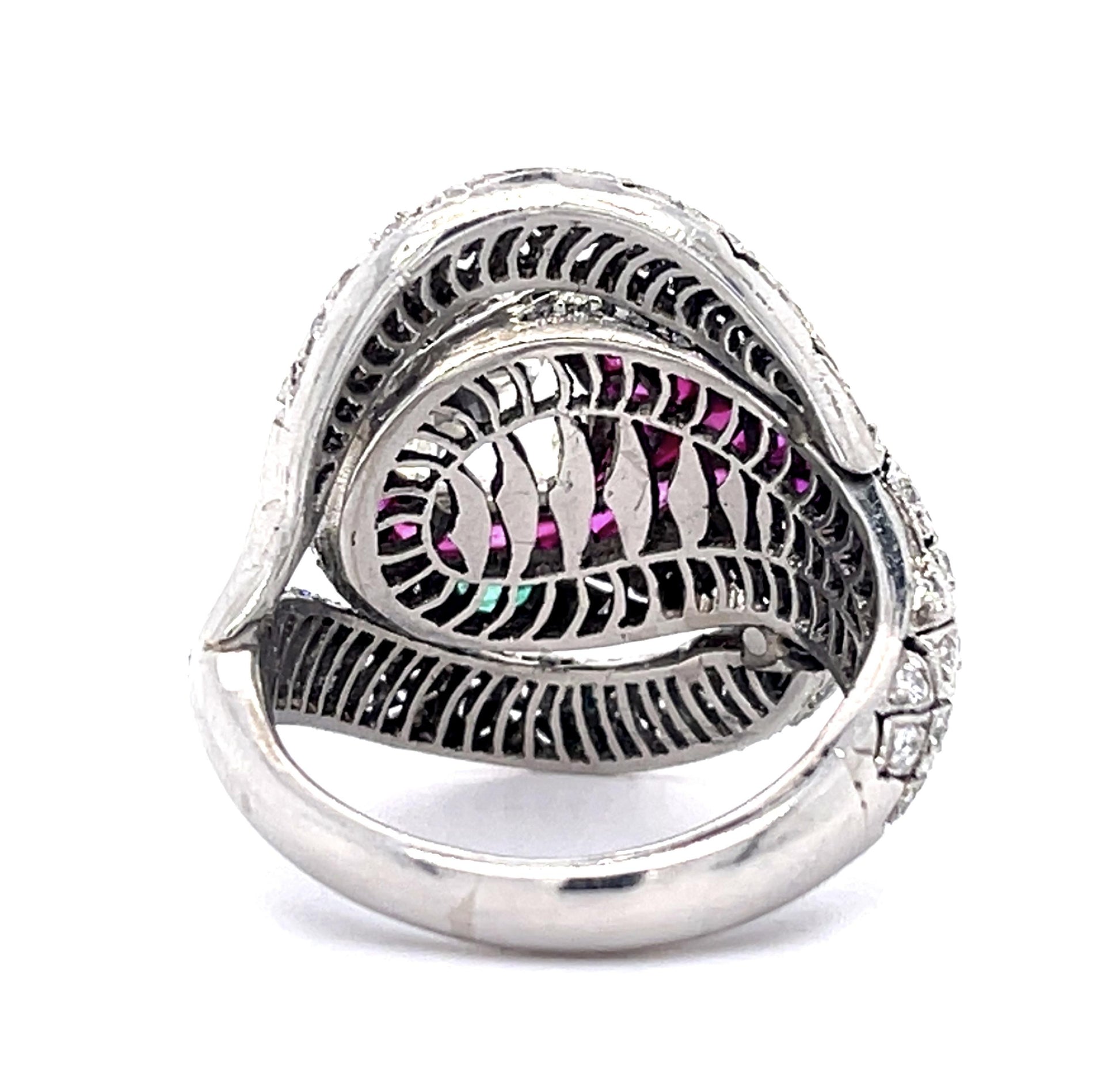 1.11ct Modified Hexagon Dia 3ct Ruby PT Handmade Snake Ring .86ct SD
