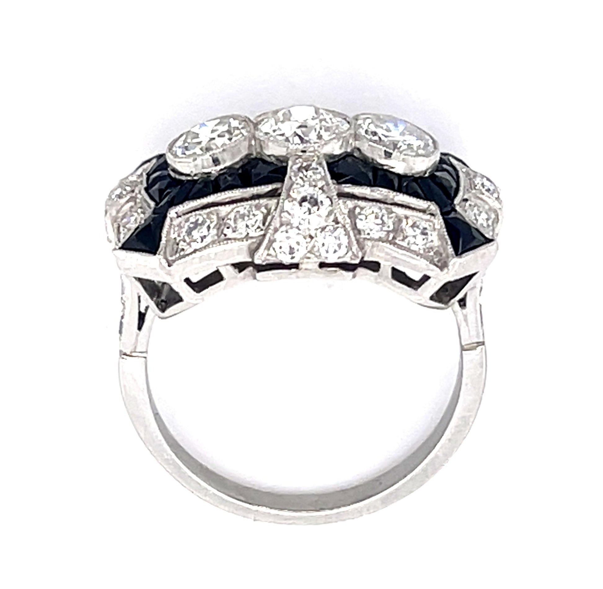 1.25ct Old European Diamond + Onyx PT Handmade Ring .95ct SD